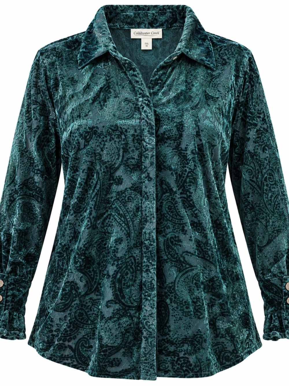 COLDWATER CREEK | Emerald Paisley Burnout Velvet Peplum Blouse | Petite XL